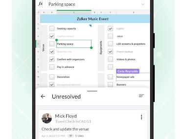 Zoho Sheet- feuilles de calcul