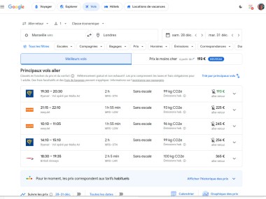 Google Vols et voyage (Google Flight)